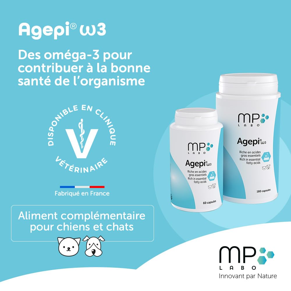 MP Labo Agepi® Omega 3 pour Chien et Chat - Riche en Acides Gras Essentiels (60 Capsules)
