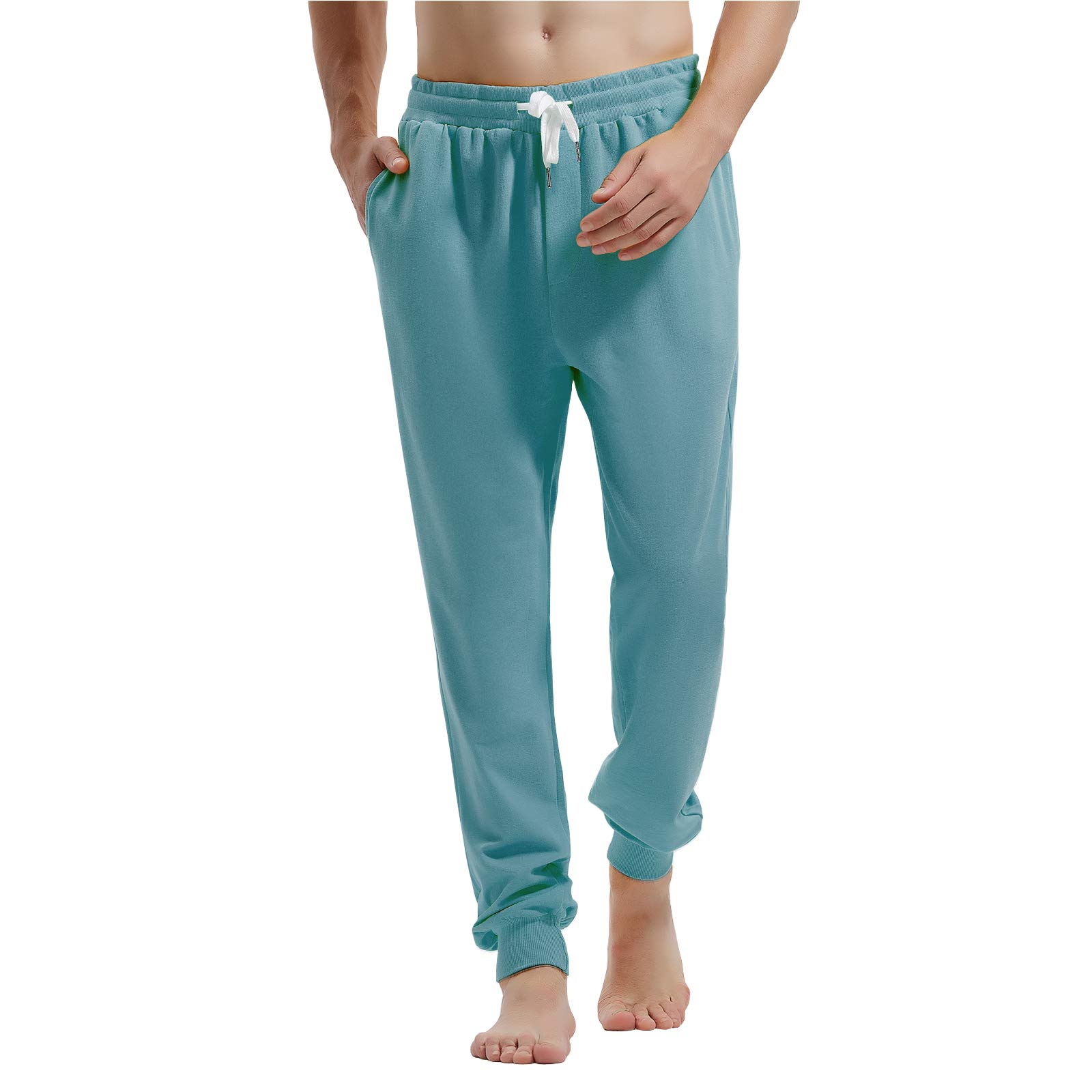 Amy Coulee Men's Light Blue Casual Joggers Cotton Sweatpants Workout Athletic Pants With Pockets Drawstring Gym Running Pants, Small