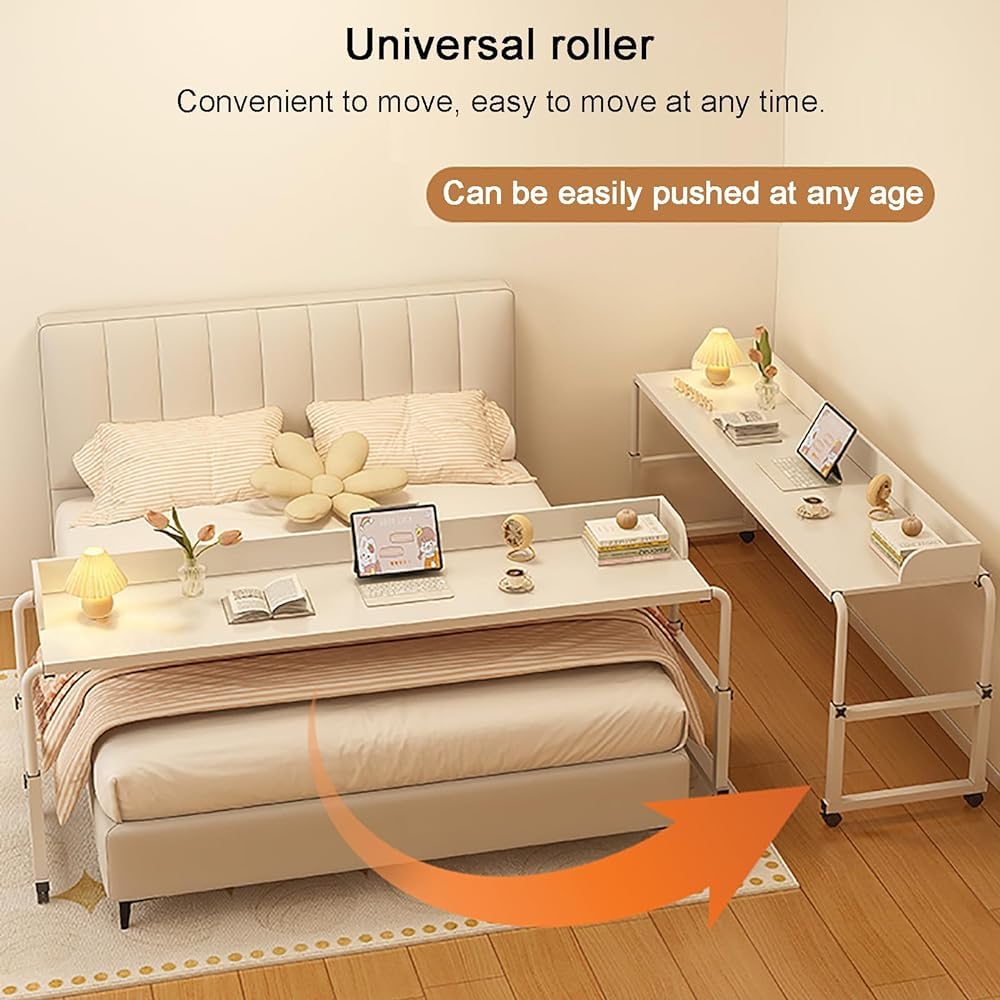 Tavolino da Letto con Ruote, Altezza Regolabile, Mobile, Adatto a Qualsiasi Punto della casa, per Letto King Size, scrivania da Letto per Anziani o disabili.
