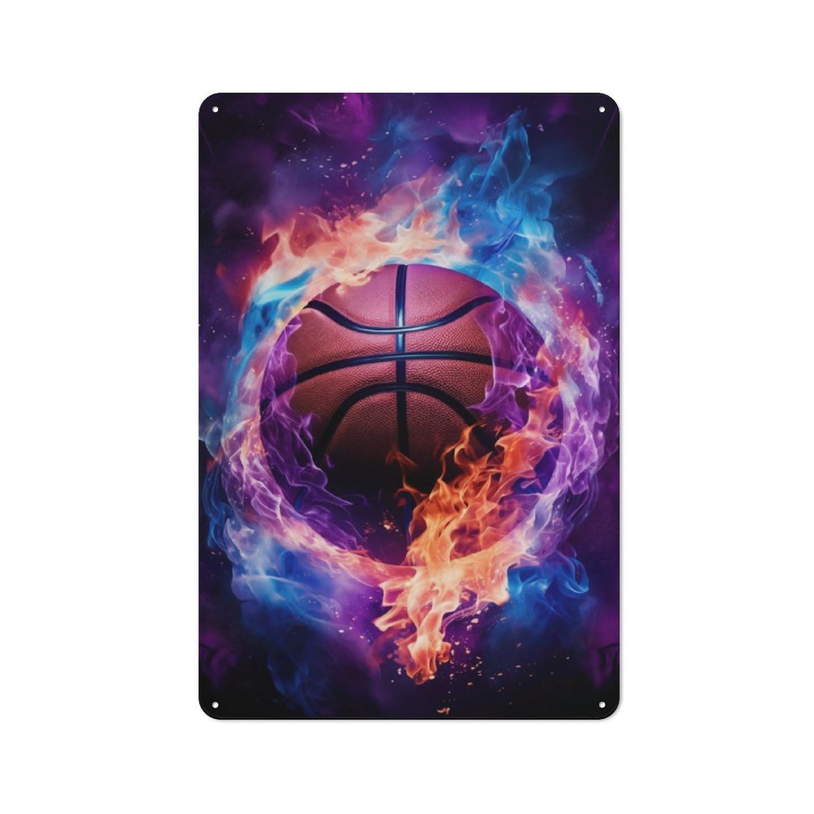Junmoney Flame Engulfed Basketball Tin Sign 30X20cm For Living Room Wall, Retro Wall Decor, A Decorative Metal Sign For Living Rooms And Feature Walls