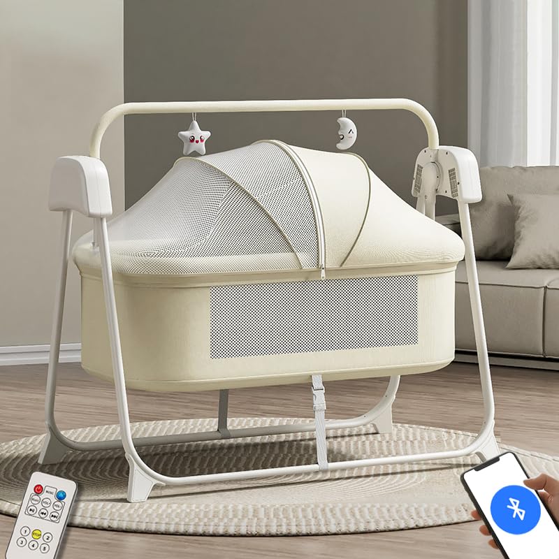 Infantso Smart Electric Baby Cradle Swing with Bluetooth & Remote Control, Customizable Swing Time, Adjustable 5-Speeds, Automatic Swing, Soft Mattress, Safe & Spacious Palna/Jhula