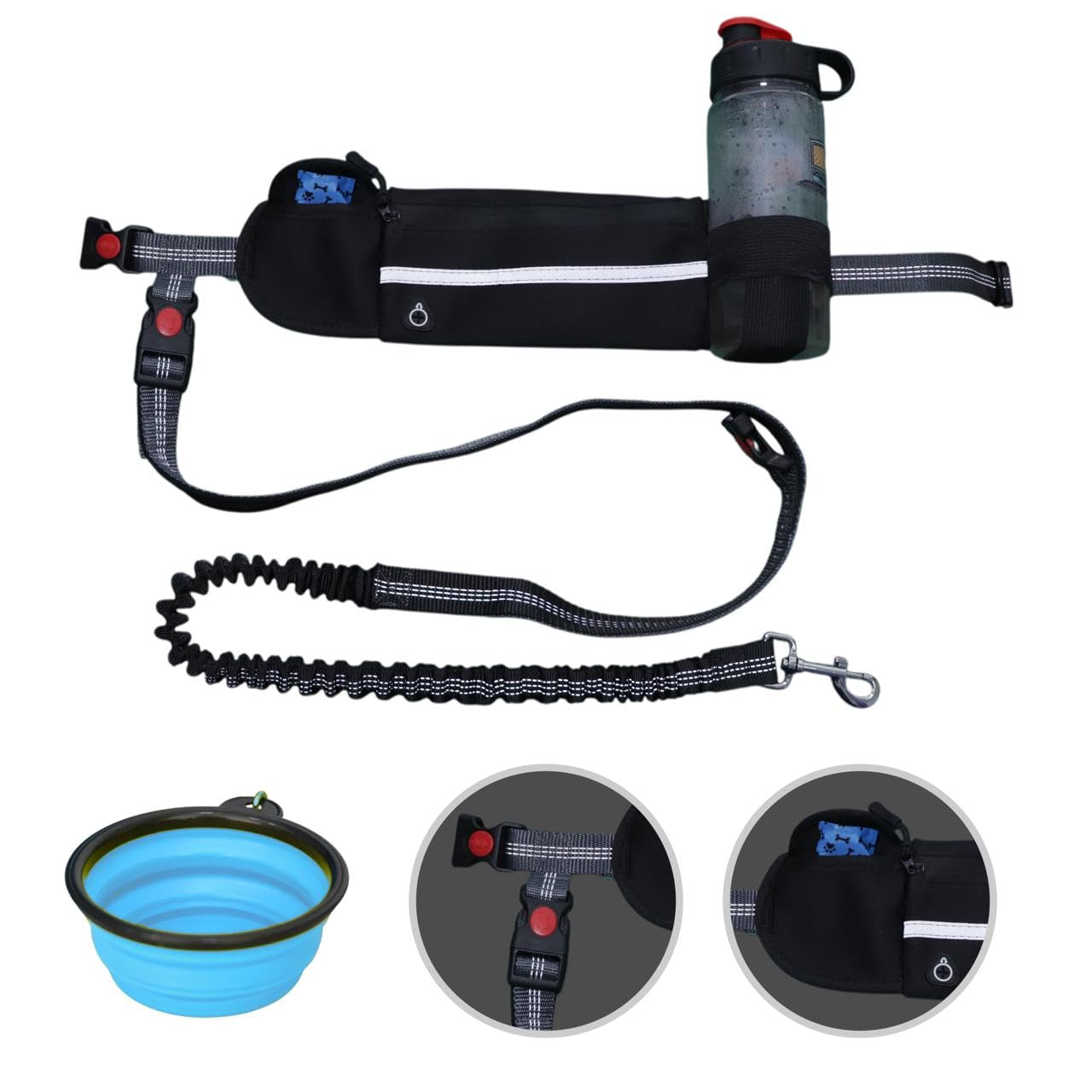 Pet News Leash for medium dogs (up to 25kg, not for large dogs) - Comfortable, Waterproof Bag - Includes Collapsible Bowl and Roll of 15 Waste Bags