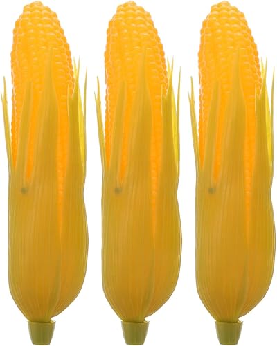 NOLITOY Modelos de maíz de simulación de 3 piezas de concha verde de maíz artificial, maíz realista, simulación de maíz falso, decoraciones de