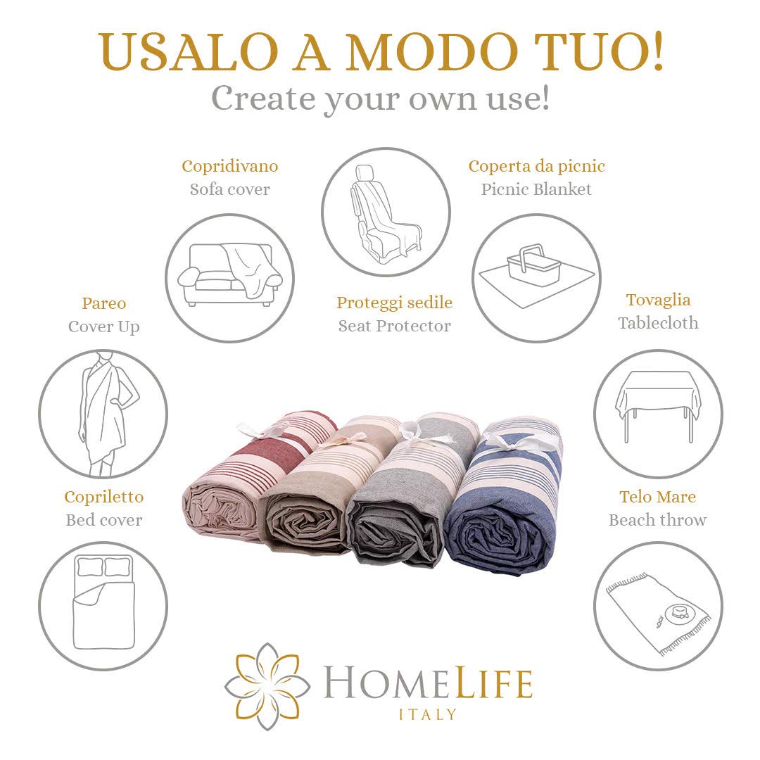 HomeLife - Telo Copridivano Copritutto Copriletto Singolo in Cotone Panama | Made in Italy | Telo Arredo Granfoulard Gran Foulard Traspirante Primavera Estate 160x280 cm | Giulia - Grigio