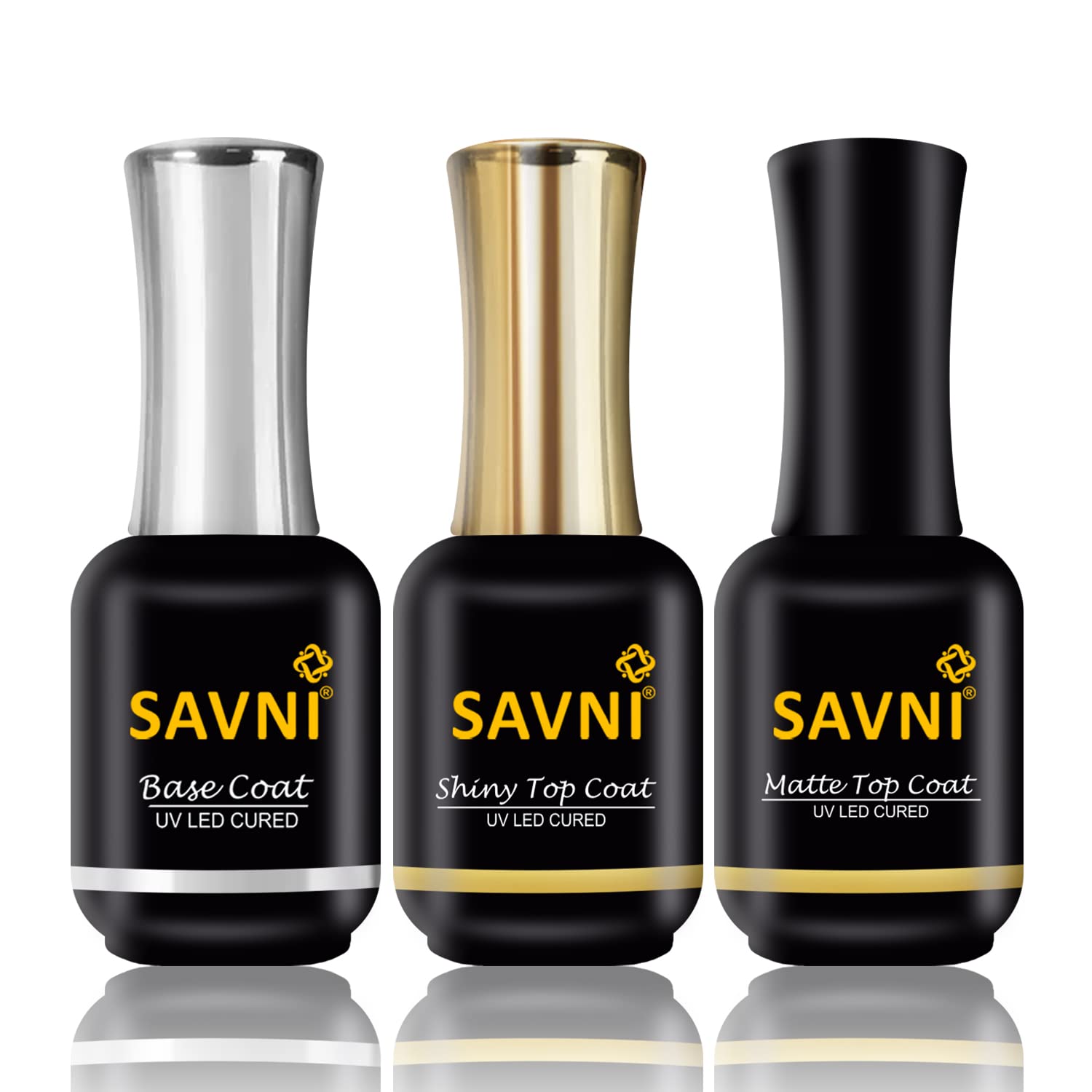 savni Base Coat Shiny Top Coat & Matte Top Coat UV LED CURED Pack of 3 (15ml Each)-picture-34