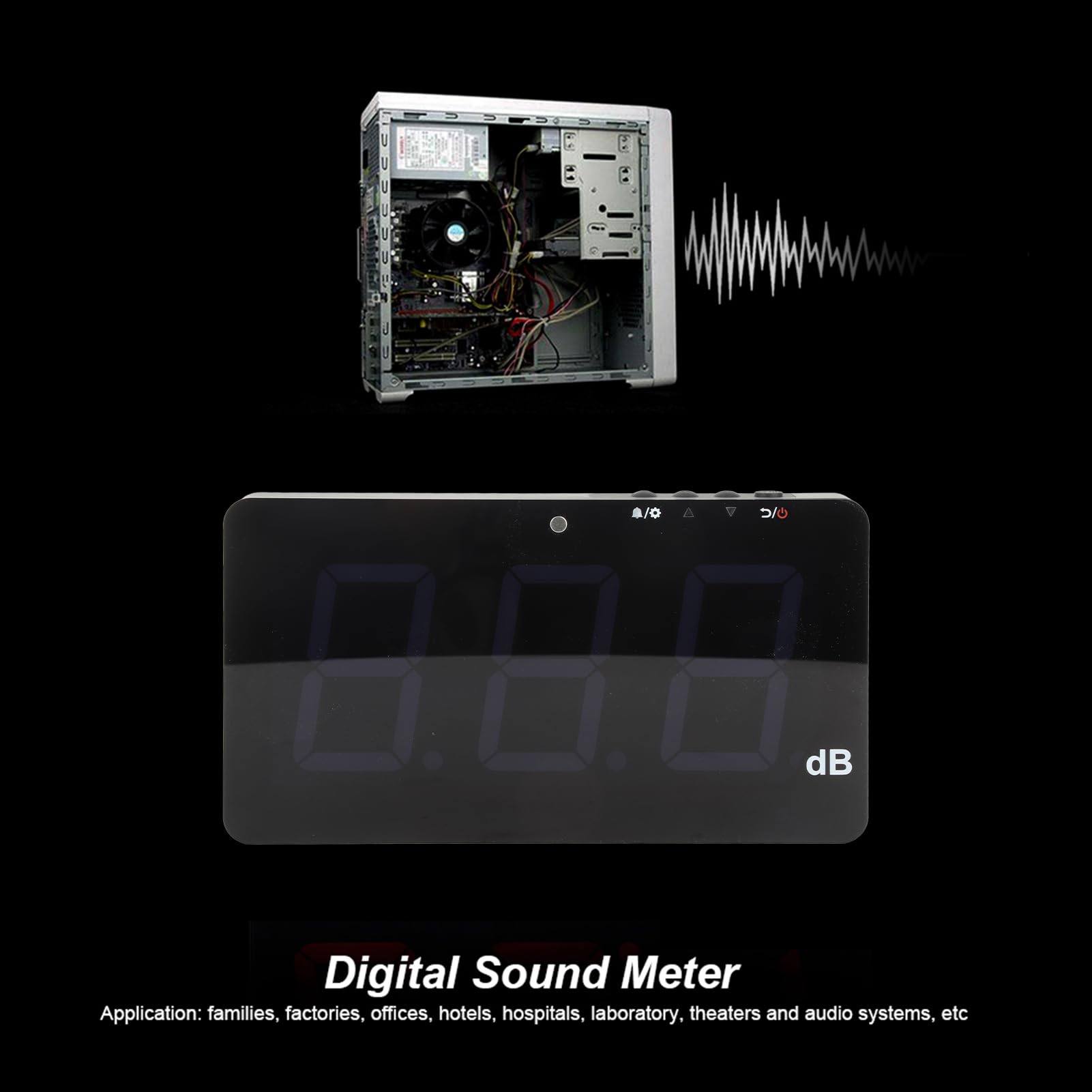 Digital Sound Level Meter, USB Powered 9.6 LCD Digital Sound Level Meter Wall Mounted Hanging 30?130dB Noise Tester