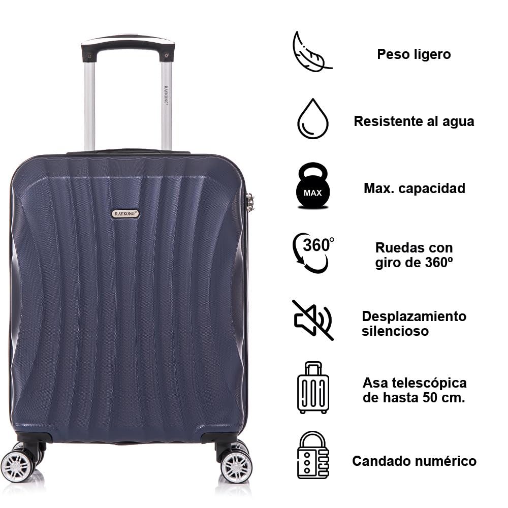 RAYKONG Maleta de Cabina ABS 55x40x20cm 44L Azul Marino