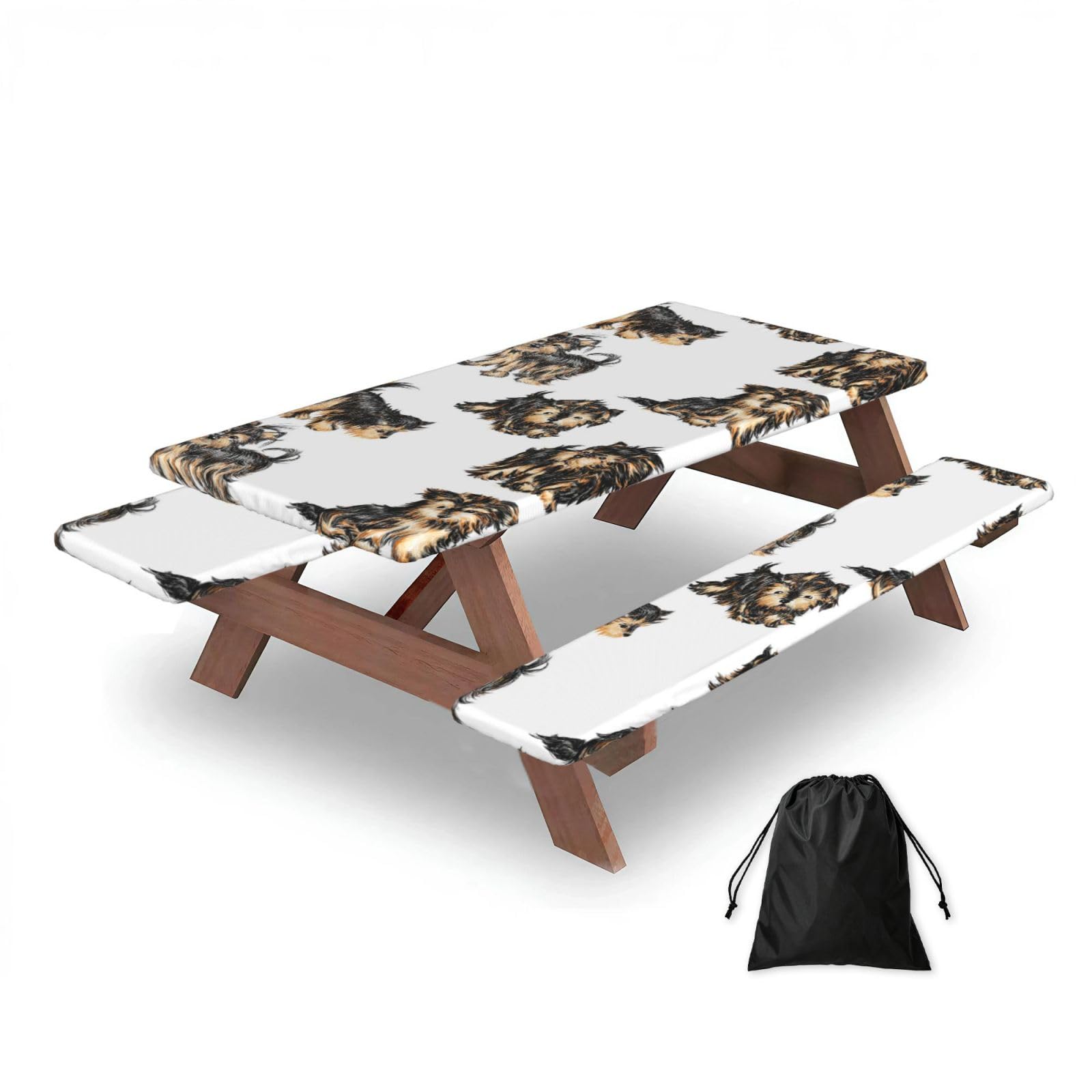 Dopklna As Picture Yorkshire Terrier, Picnic Table Cover With Bench Covers -Waterproof Elastic Fitted Tablecloth For Garden Camping Patio 76X152cm