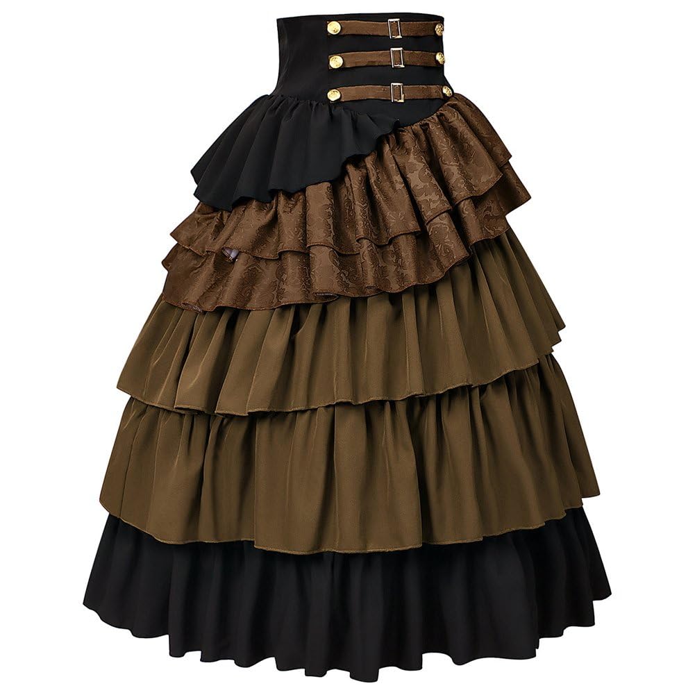 Falda Victoriana Gótica con Volantes - Falda De Disfraz De Pirata Steampunk para Mujer, Ideal para Ferias Renacentistas Y Halloween.