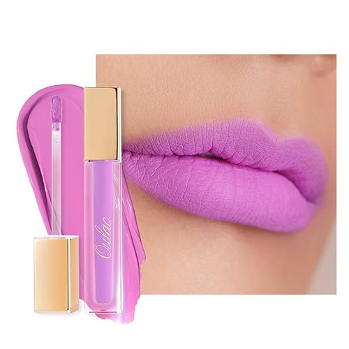 Oulac Lápiz labial líquido mate rosa morado para mujer, lápiz labial de larga duración, impermeable, sin transferencia, fórmula cremosa de alta