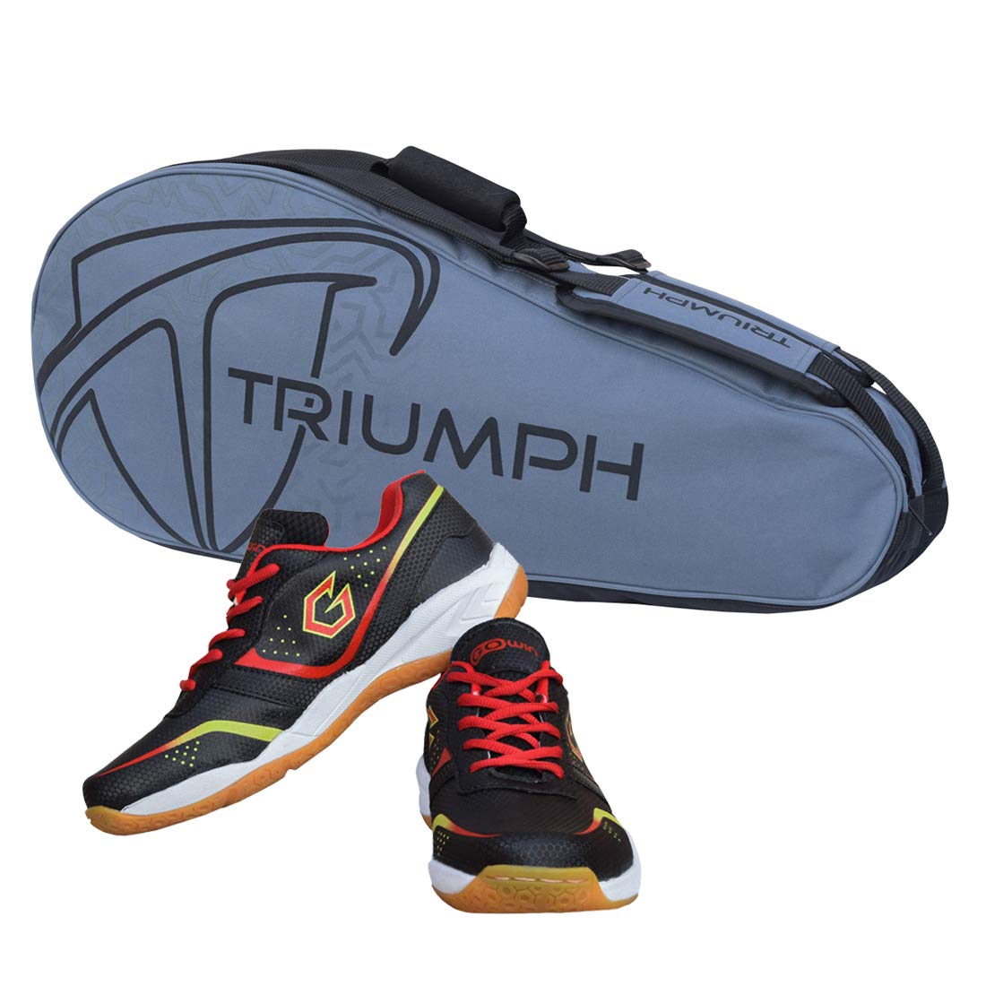 Gowin Badminton Shoe Smash Black Size-11 Kids with Triumph Badminton Bag 303 Grey/Black-image-45