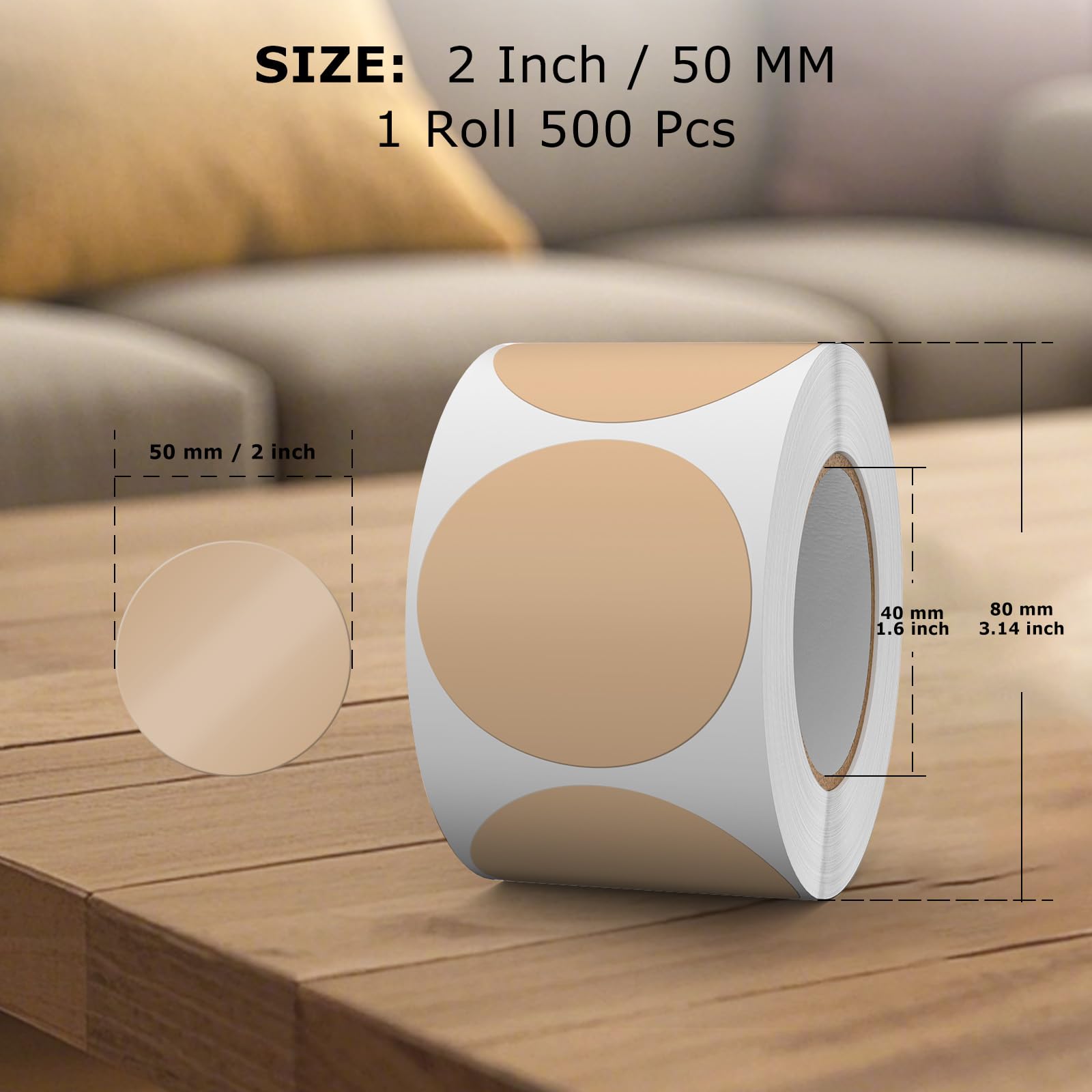 FINDAT 500PCS Brown Round Labels 50mm Colour Coding Circle Stickers Vinyl Removable Waterproof Name Tags for Moving Box Gift Sealing Jar - Image 2