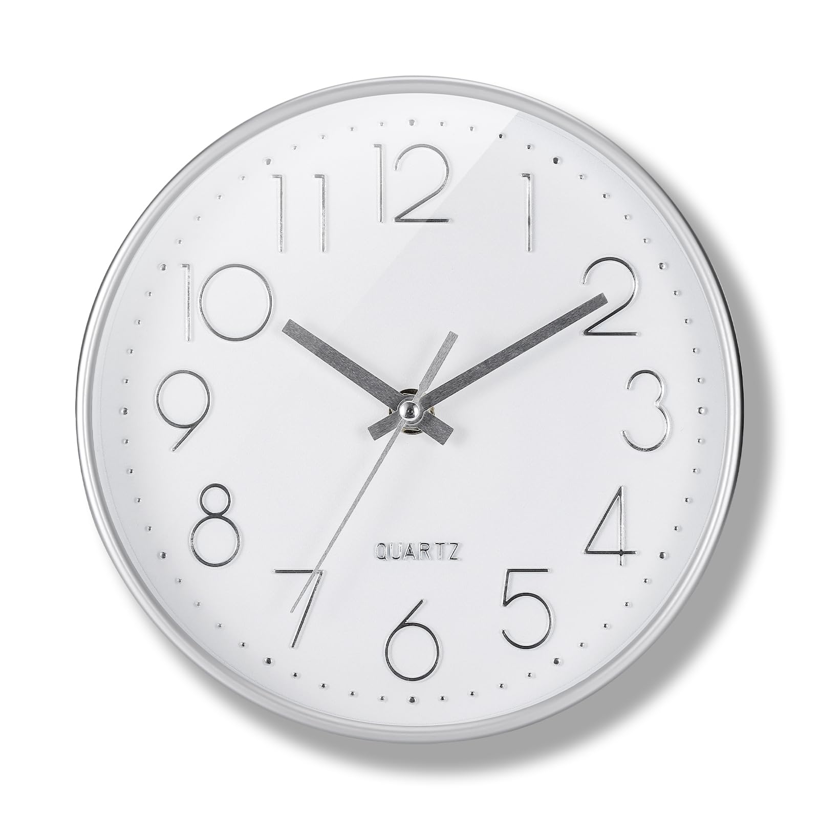 JIZZU Reloj Pared Silencioso, 8 Inch/20 cm Reloj Cocina Pared, Funciona con Pilas, Reloj de Pared Redondo Decoración Moderna para Oficina, Aula, Estudio, Salón, Dormitorio, Cocina(Blanco)