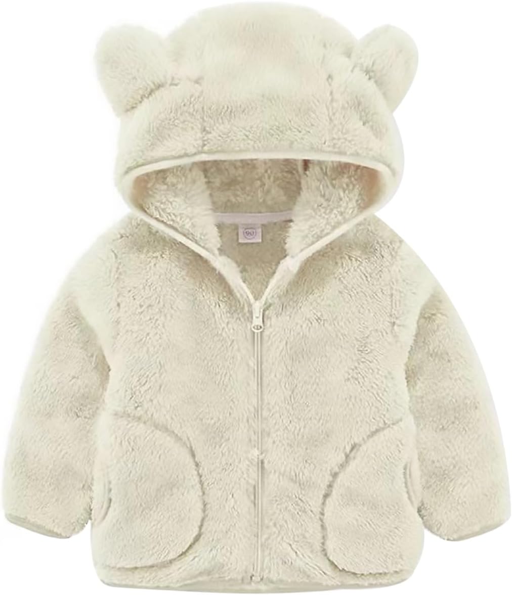 AIWUHE Toddler Boys Girls Hooded Fleece Jacket Cute Bear Hoodie Zip Up Teddy Coat Sherpa Winter Warm Outwear With Pocket 1-6Y