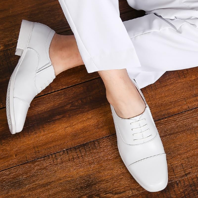 Men's Lace-up Leather Dress Shoes, Fashion White Luxury Height-Increasing Loafers, All-Match Formal Shoes for Men2