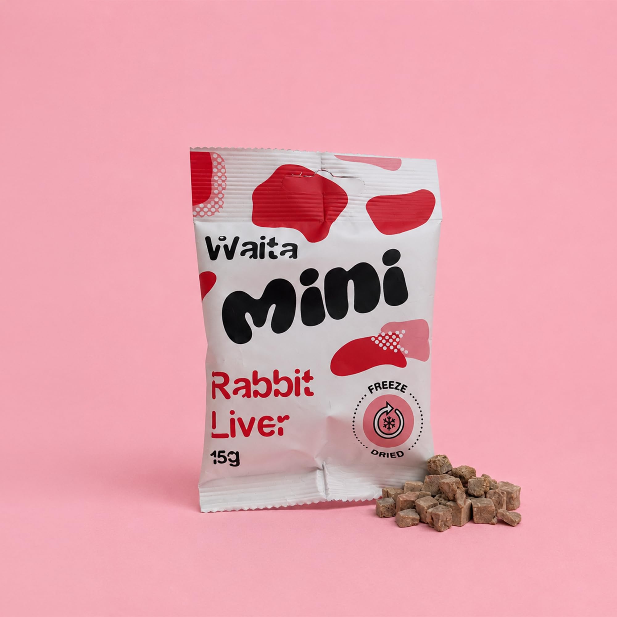 Waita Freeze-Dried Mini Rabbit Liver Cubes for Dogs & Cats | 100% Rabbit Liver Training Treats | Single Ingredient, High Protein | 0.5cm Bite-Sized Rewards & Meal Topper | 15g x 3