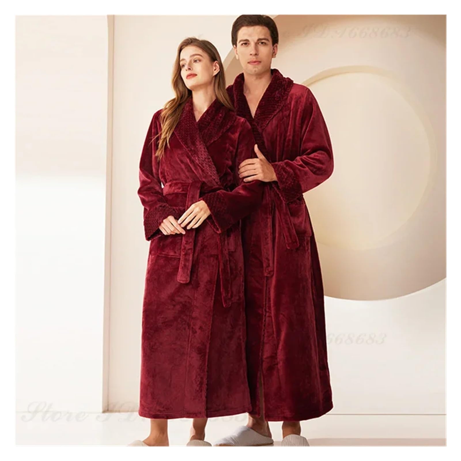 Accappatoio Uomo Pigiama da Uomo in Pile di Corallo, Autunno e Inverno, Spesso Caldo, in Flanella, Lungo, Accappatoio, Abbigliamento casa, Salotto