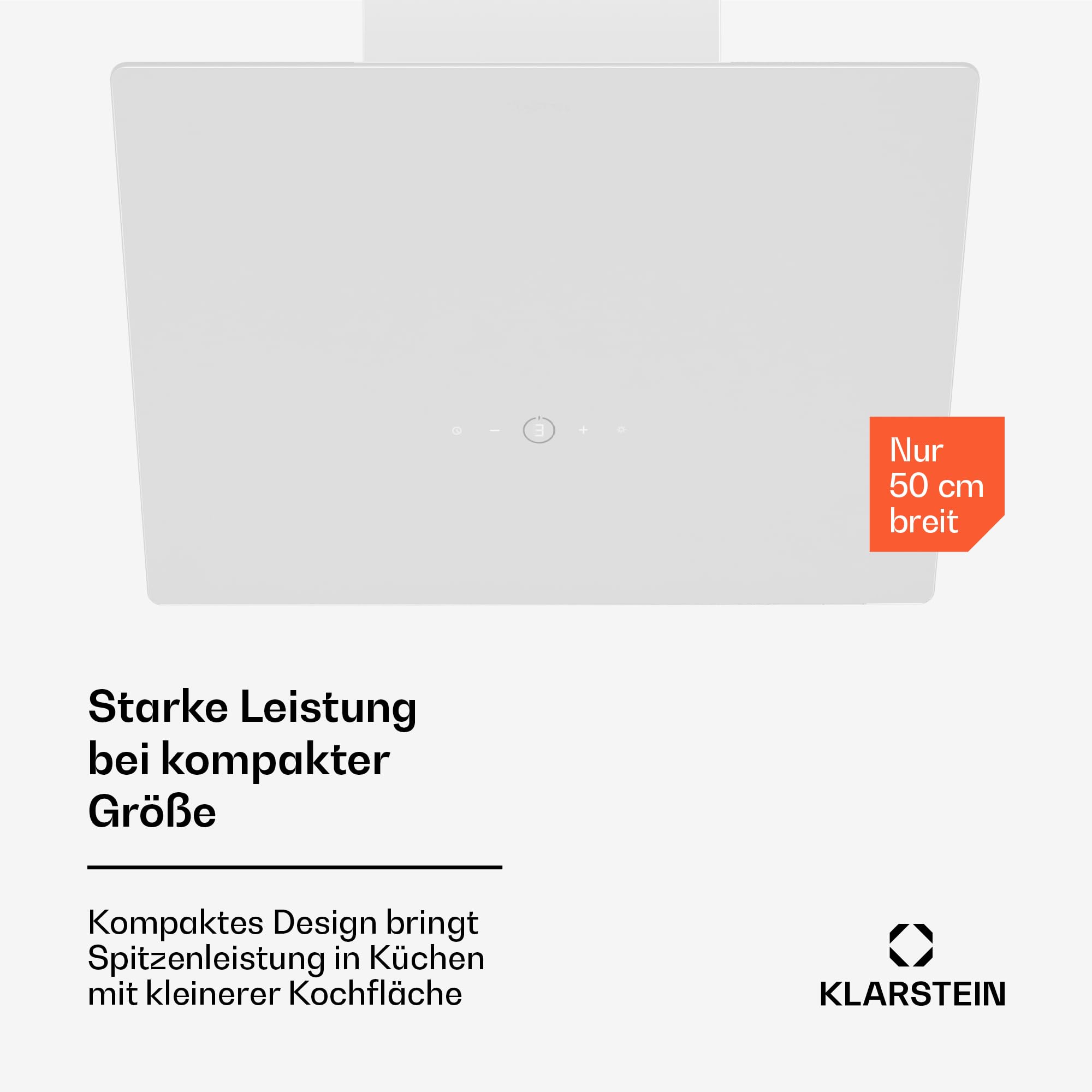 Klarstein MaxAir Dunstabzugshaube - 50 cm kopffreie Haube, Touch-Bedienung, 183-336 m³/h Luftstrom, Energieeffizienzklasse A++, LED-Beleuchtung, Weiß, Abluft und Umluft, Leise 50 dB