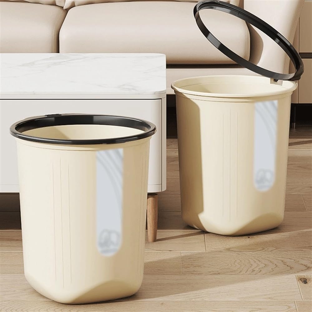 ゴミ箱 ゴミ箱、圧縮リング付き丸型無地プラスチック素材、家庭キッチンオフィスのゴミ箱に最適(黒)