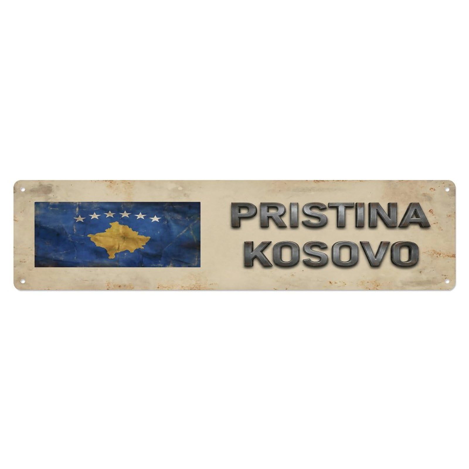 Vintage Pristina Kosovo Flag Decor Rustic Travel Metal Tin Sign