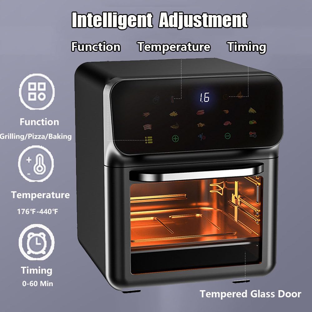 Bluebow Air Fryer 12QT Convection Oven with 10-in-1 Multi Function, Visible Window and Touchscreen, Black