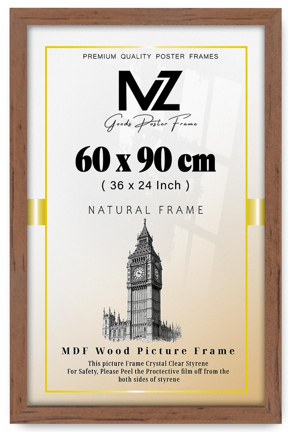 Modern Mdf Wooden Wide Walnut Frame | 60x90 Cm Poster Frames Durable Sleek Acrylic Front | Jigsaw Puzzle Picture Frames Large Art Display For Home & Office Décor