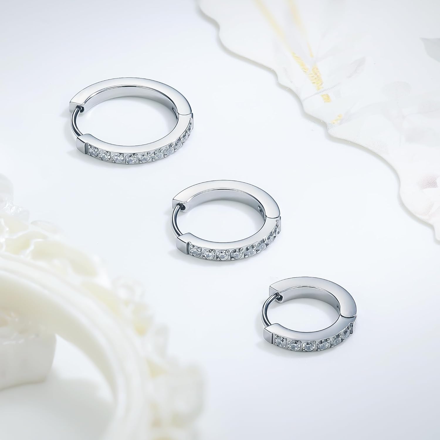 Ruifan ASTM F136 Titanium Hoop Earrings for Women Small Huggie Hoop Earrings Hypoallergenic Rook Helix Cartilage Hoops Cubic Zirconia Cuff Earring Piercing Jewelry For Women Sensitive Ears 20G 18G - Image 6