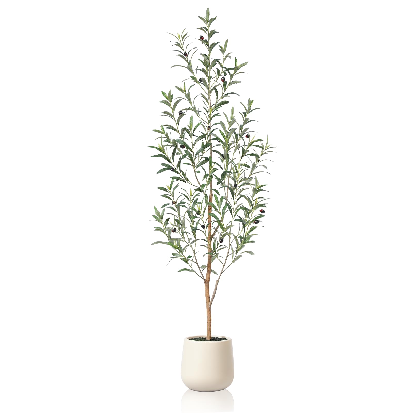 Ulivo Artificiale PHYTREE 1,5 M Con Fioriera Bianca - Pianta Finta Realistica Con Frutti E Tronco Naturale, Per Decorazione Casa E Ufficio