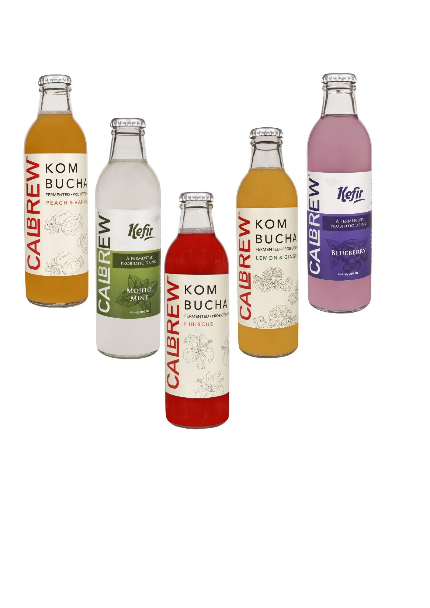 CALBREW "Kombucha + Kefir Combo Pack - Probiotic Rich | Raw and Unfiltered | Gut-Friendly and Energizing" |5-Pack Assorted Flavors ||250ml|