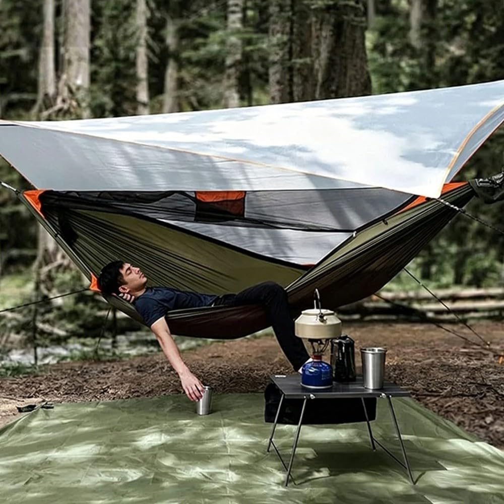 Hamac avec Moustiquaire Portable, Hamac avec Moustiquaire à Ouverture, Anti-Roulis, Balançoire de Camping pour Voyage, Randonnée, Jardin, Cour, Sommeil.