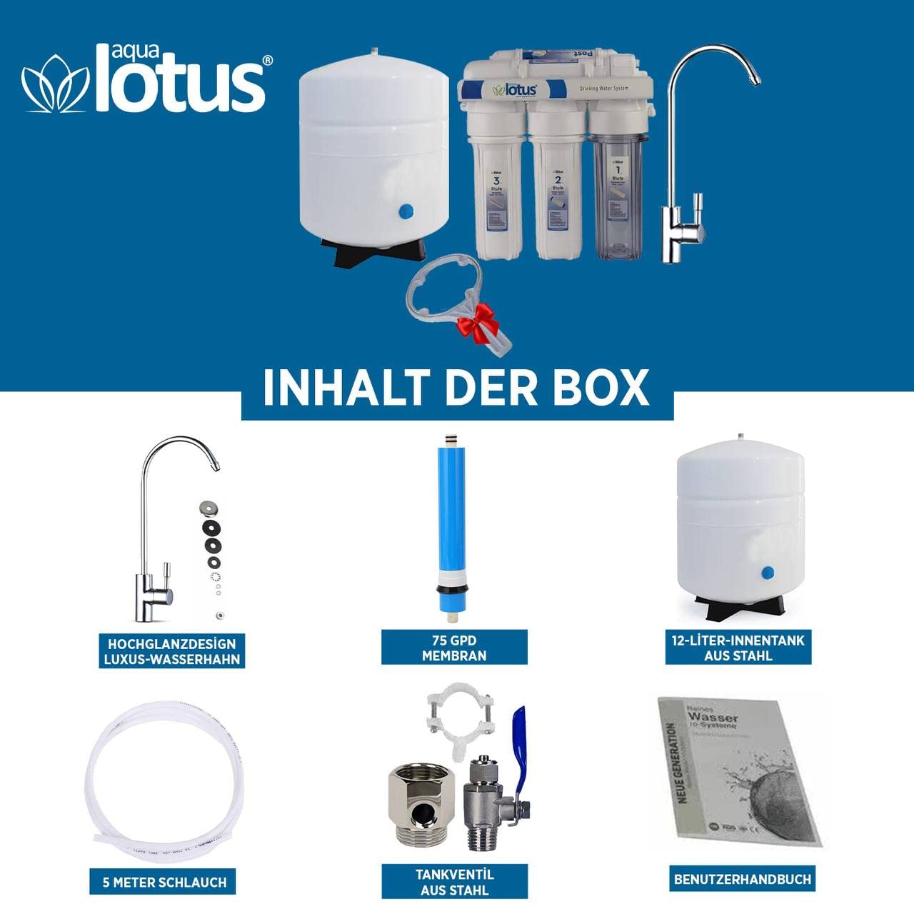 Sistema de ósmosis inversa de ósmosis inversa de 5 etapas, sistema de ósmosis 75 GPD, filtro de agua 3,2 G Ecoplus