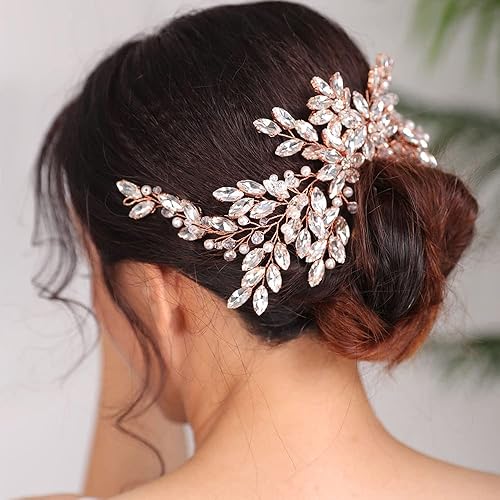 Miniatura 4 de Peine de pelo de flores de cristal con diamantes de imitación azules para boda, tocado nupcial, tocado de boda para novia para mujeres y niñas (azul)