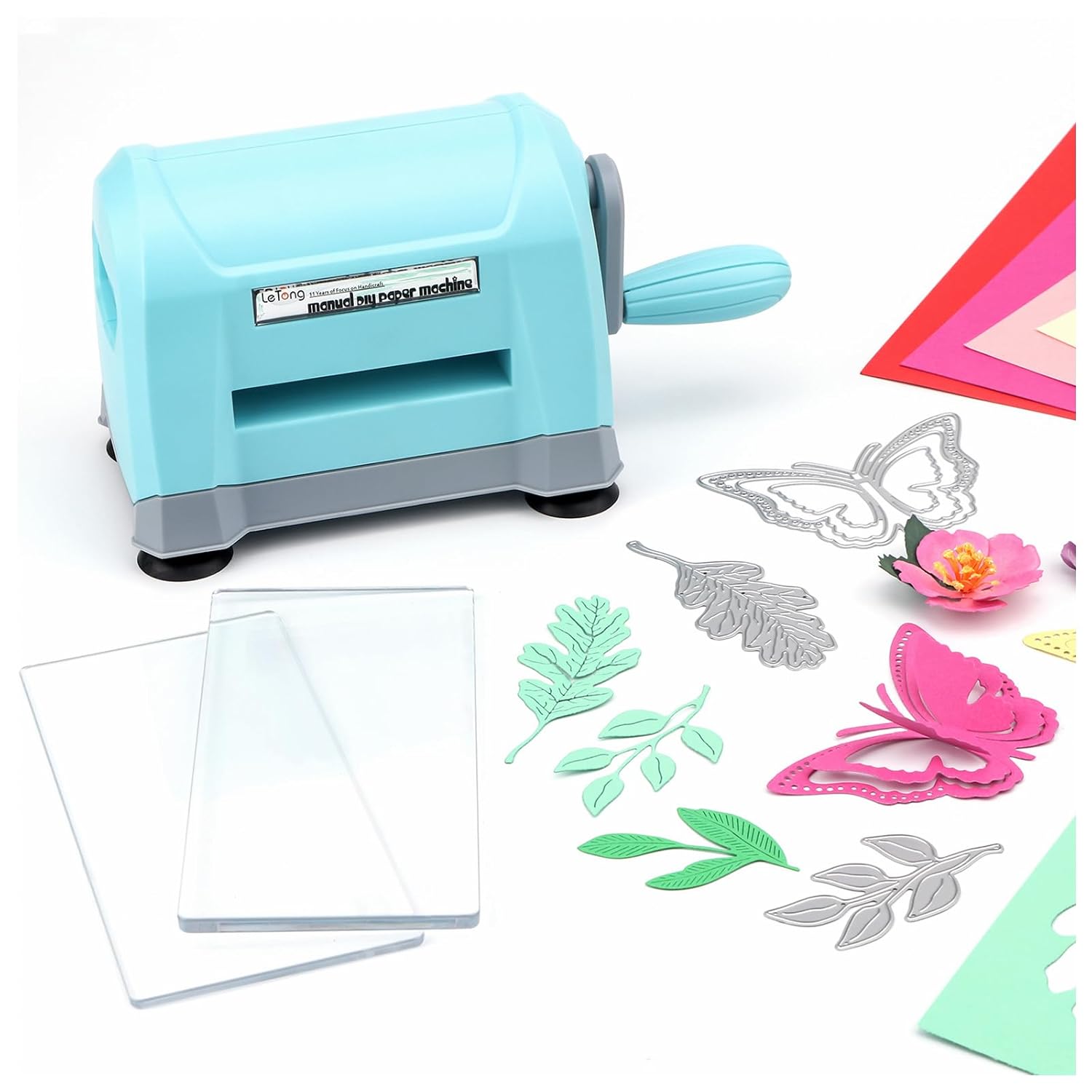 Briartw 3inch Mini Manual Die Cutting Machine with Cutting Plates(A&B) for Paper Crafts - Portable Die Cut and Embossing Machine for Card Making and Scrapbooking Starter,Easy to Carry and Load (Blue)