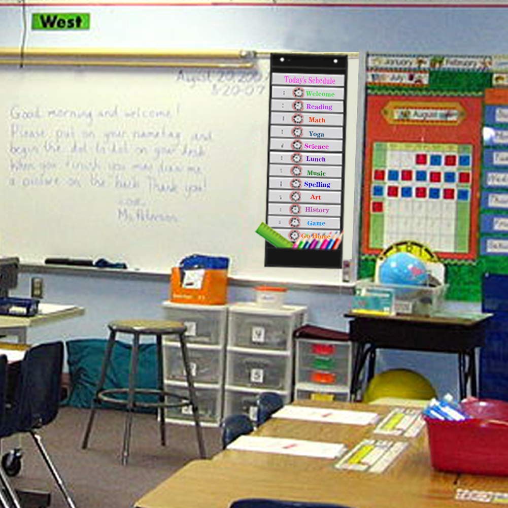 Amazon.co.jp: Headif 毎日のスケジュールポケットチャート 学校用品ポケットチャート 13+1 スケジュールポケットチャート  再利用可能なカード18枚付き 教室教育スマートチャート 学校/オフィス/ホームスクール用 (13インチ x 35.5インチ) : 文房具・オフィス用品