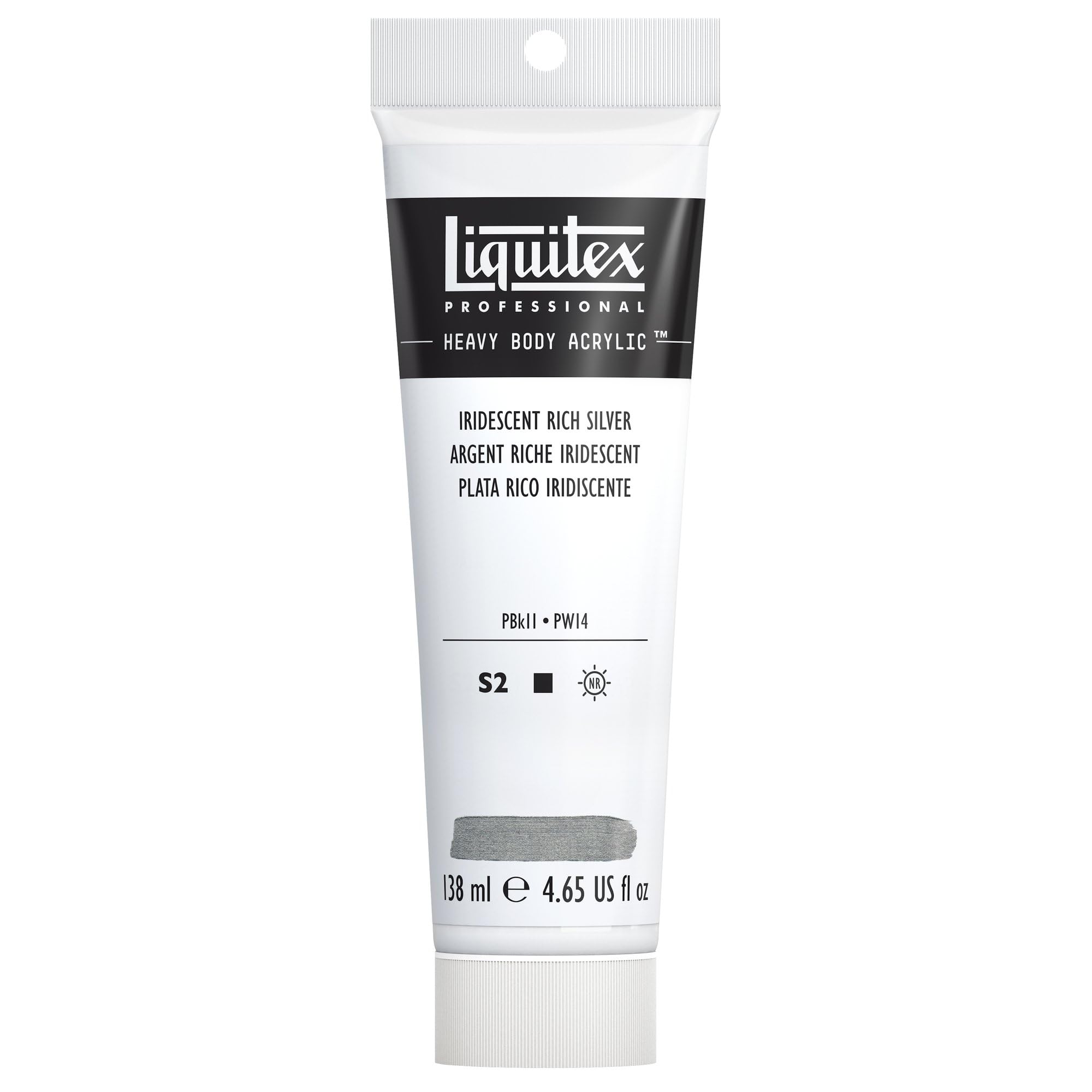 Liquitex 4417239 Professional Heavy Body Acrylfarbe in Künstlerqualität mit ausgezeichneter Lichtechtheit in buttriger Konsistenz, 138ml Tube - Irisierendes Sattes Silber