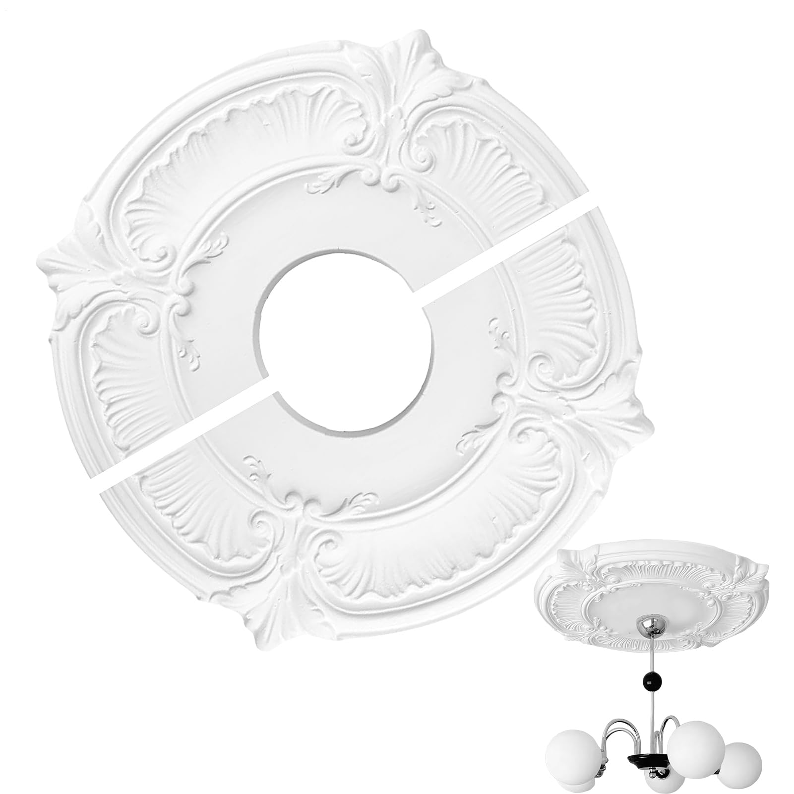 Split Ceiling Medallion - Home Lighting Ceiling Medallion | Fan Cover Split Plate Elegant Trim Adhesive Decorative Ring Tight Fit for Indoor Bedroom Living Room Chandelier Fixture Library Restaurant