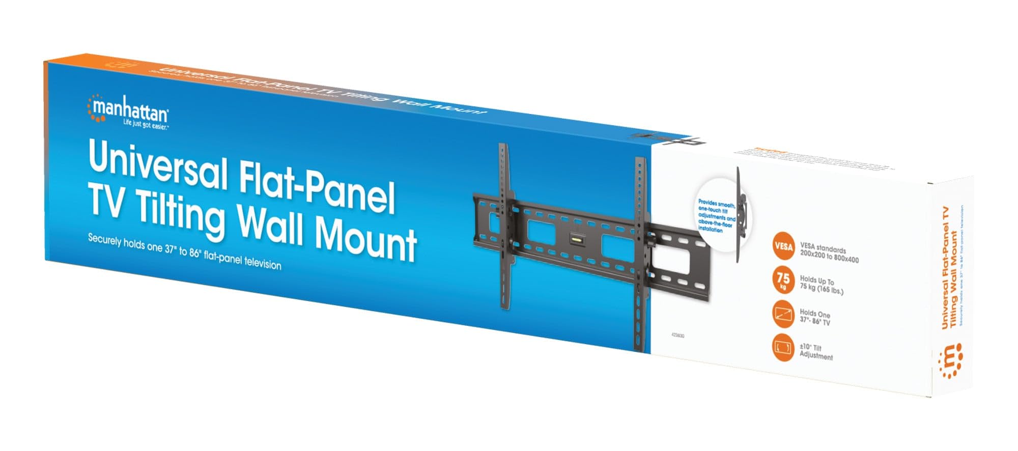 Manhattan 423830 Supporto da parete per TV (700 x 400 mm, 700 x 400 mm, 15 - 15°), Nero