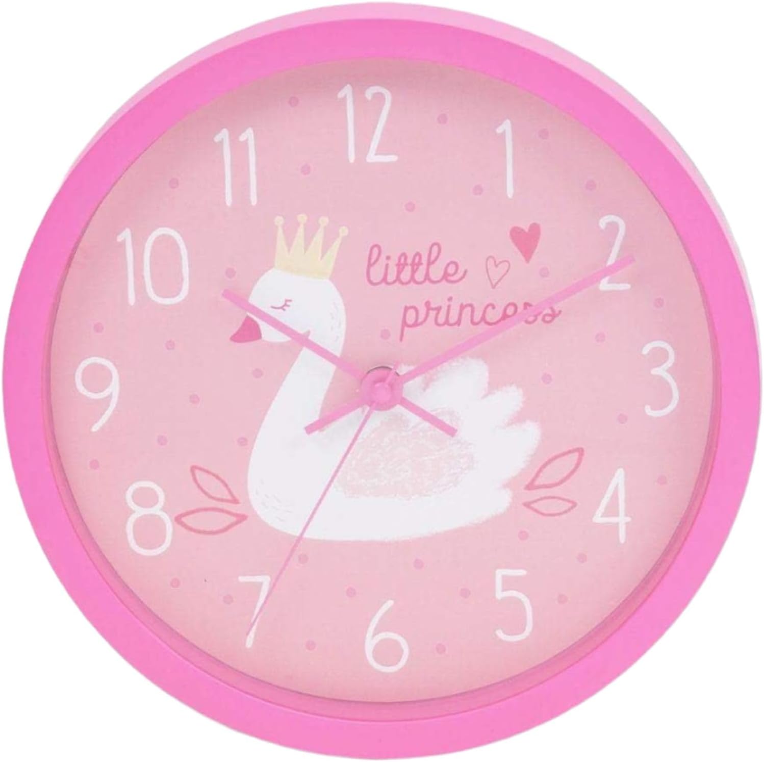 10" Wall Clock, Swan Princess theme Pink Quartz, Silent Non-Ticking Quartz, Learning Clock for Kids, Easy To Hang Home Decor Clock for Children's Room, Nursery, or Playroom
