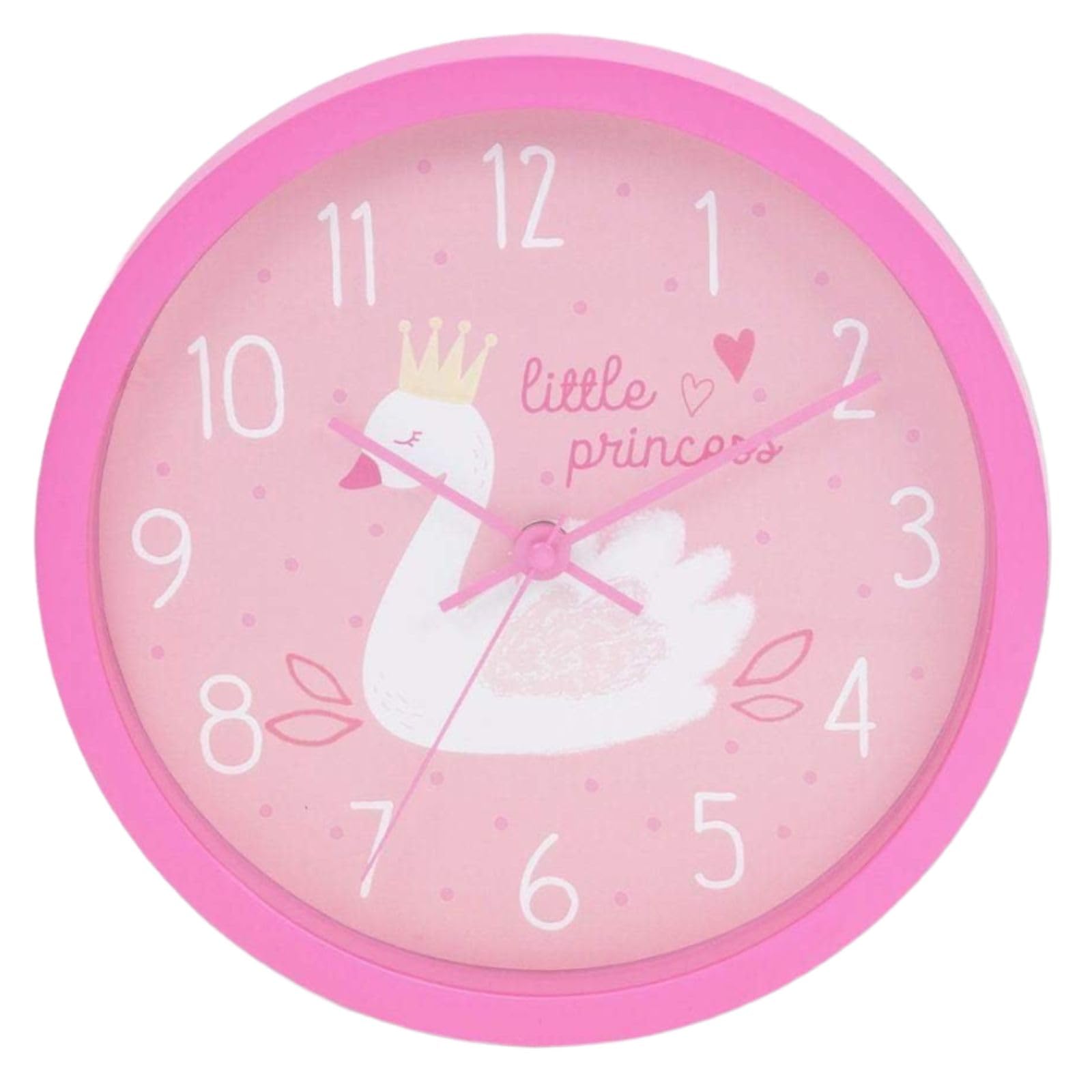 Bargain House 10" Wall Clock, Swan Princess theme Pink Quartz, Silent Non-Ticking Quartz, Learning Clock for Kids, Easy To Hang Home Decor Clock for Children's Room, Nursery, or Playroom