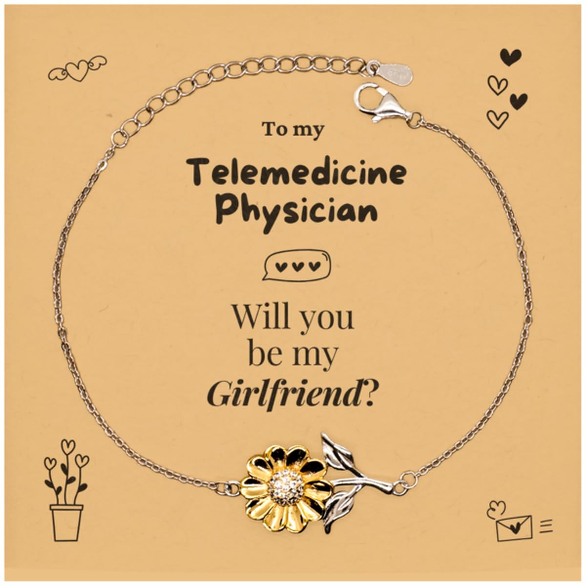Telemedicine Physician Gift, Couple, Lover proposal card for her, I Love You for Valentine, Wedding, Marriage, Anniversaries, cute sunflower Bracelet | Be my Girlfriend