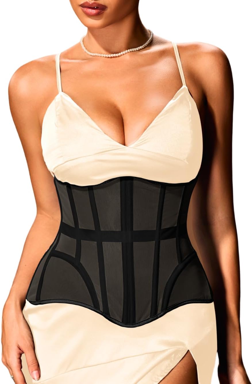 Women's Mesh Underbust Corset, 20-Bone Lightweight Hourglass Waist Cincher, Shapewear for Under Dresses & Outfits