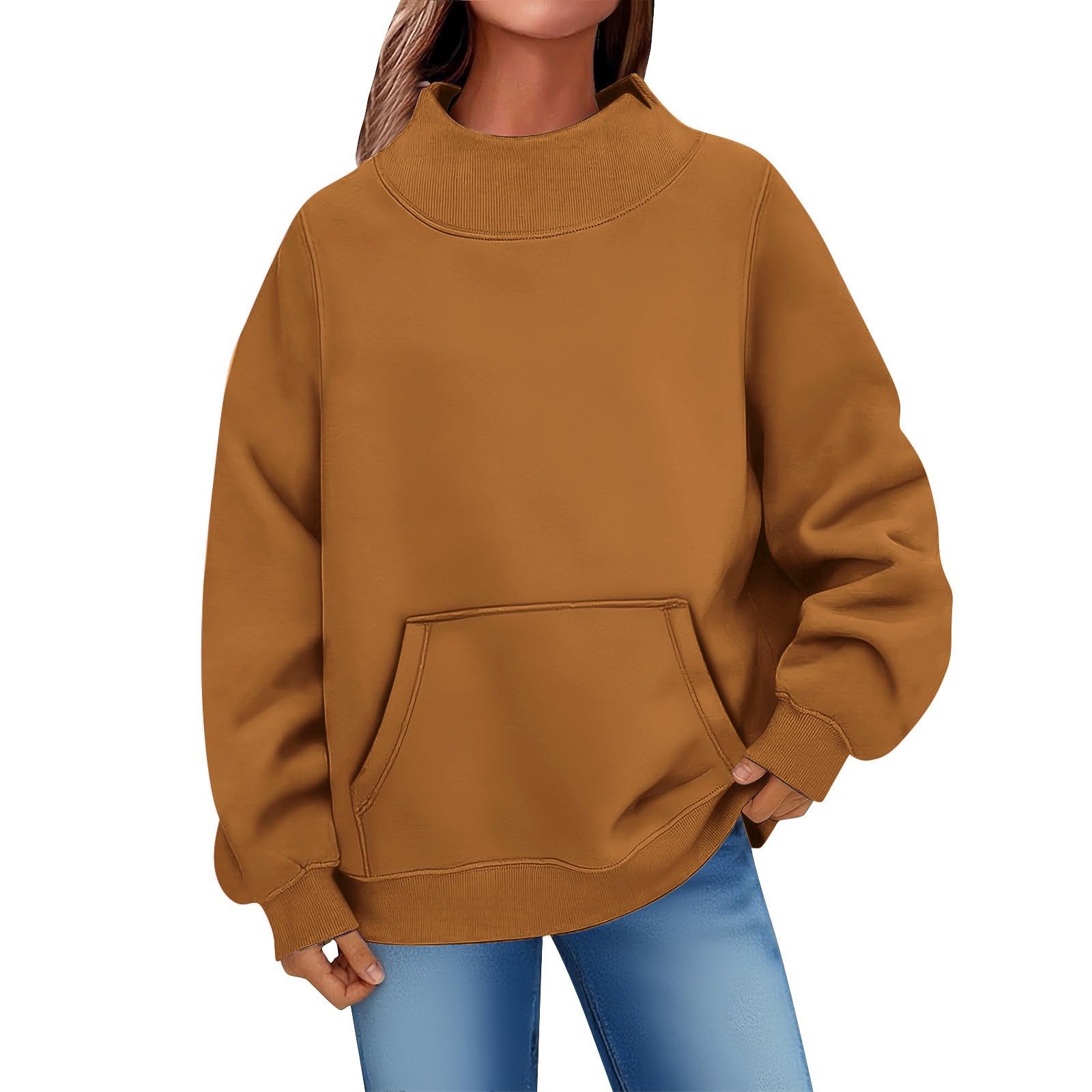 Sudaderas De Gran Tamaño Mujer Sin Capucha Jumper De Color Sólido De Manga Larga