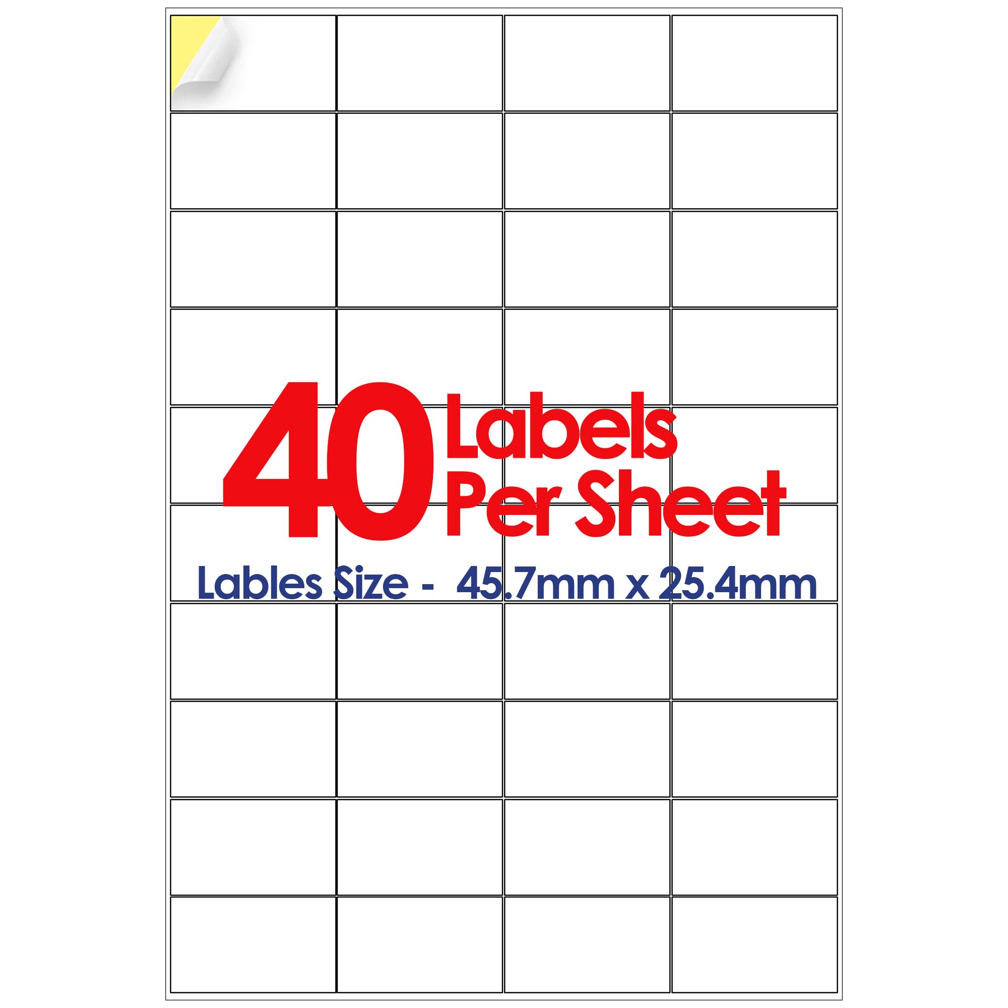YUNJU A4 Self Adhesive Address Labels, 40 Label Per Sheet, 20 Sheets, (45.7 x 25.4mm) 800 Labels