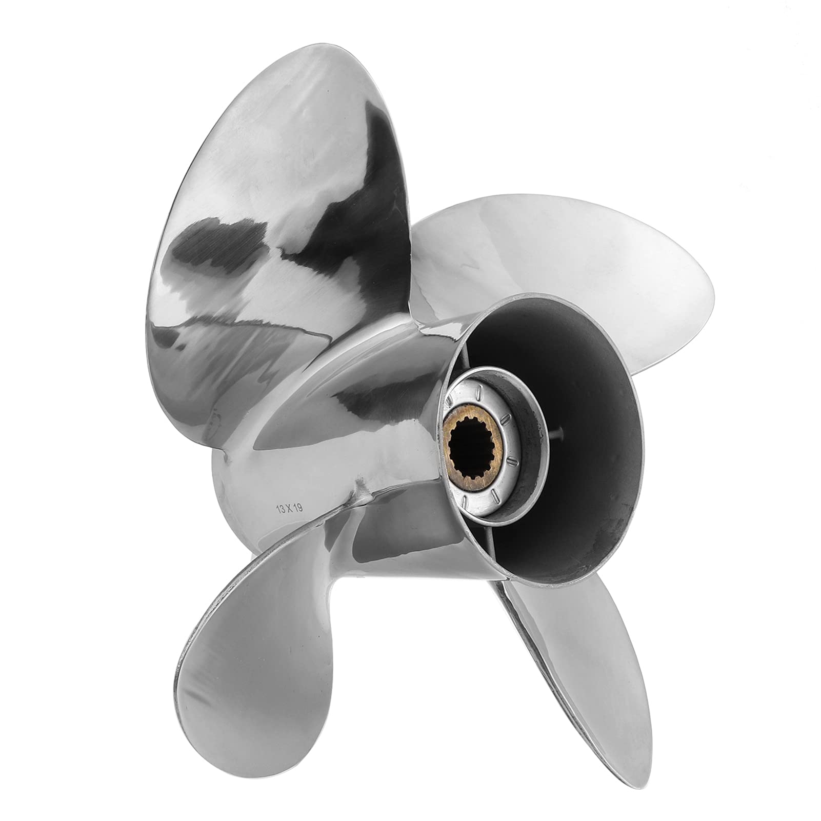 Elica Fuoribordo a 4 Pale 13 x 19 LH, 15 Denti, Elica Marina in Acciaio Inox per Motori Tohatsu 60-140 CV