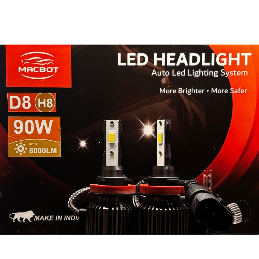MACBOT H8 Type Warm White LED Fog light Bulb 90 Watt D8-H8, with 1-Year Replacement Warranty - Made in India for Cars (45 Watt Each Bulb) Super Bright Warm White Light, Easy Installation