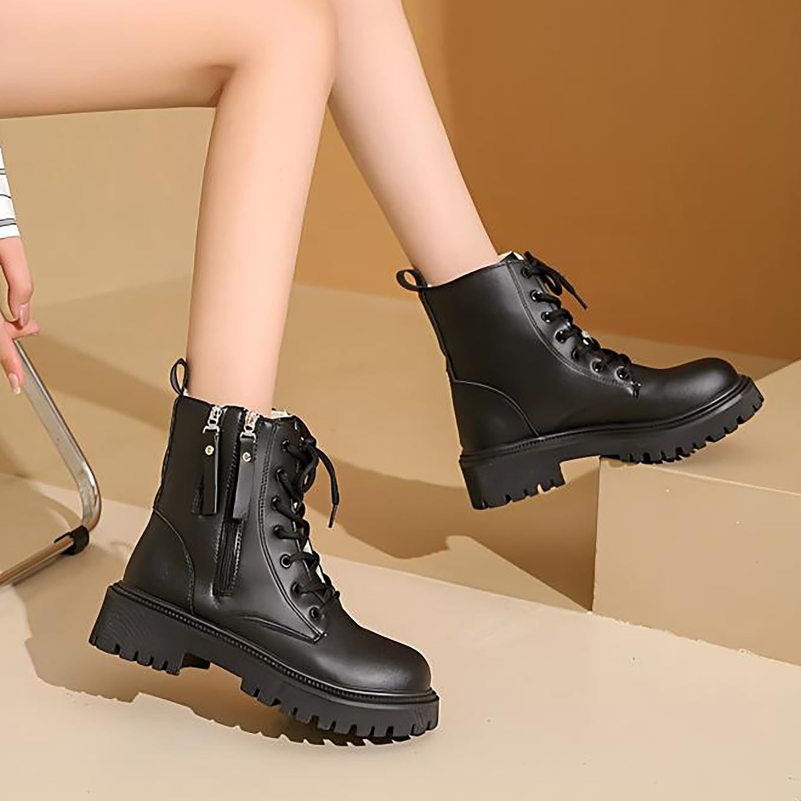 HOODUO Botas Trekking,Botas Cowboy de Mujer Comodos Moda Suela Antideslizante Botines Campera Botines Estilo Punk Trekking Zapatos Chunkyrayan Casual o de Fiesta