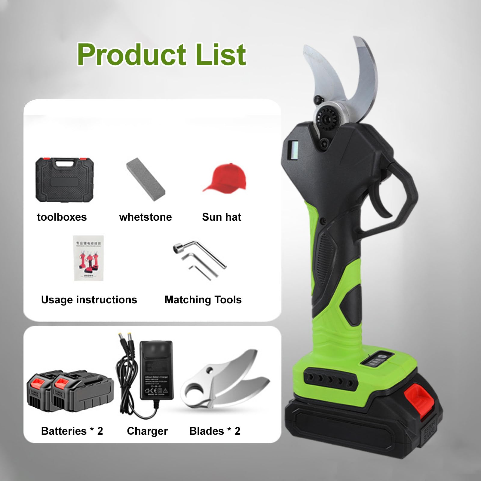 Tijeras De Podar Eléctricas A Batería, con Pantalla Digital, Podadora De Mano para Vid O Maceta, Kit De Corte De Ramas De 980 W, con 2 Baterías, para Ramas De hasta 35 Mm De Diámetro