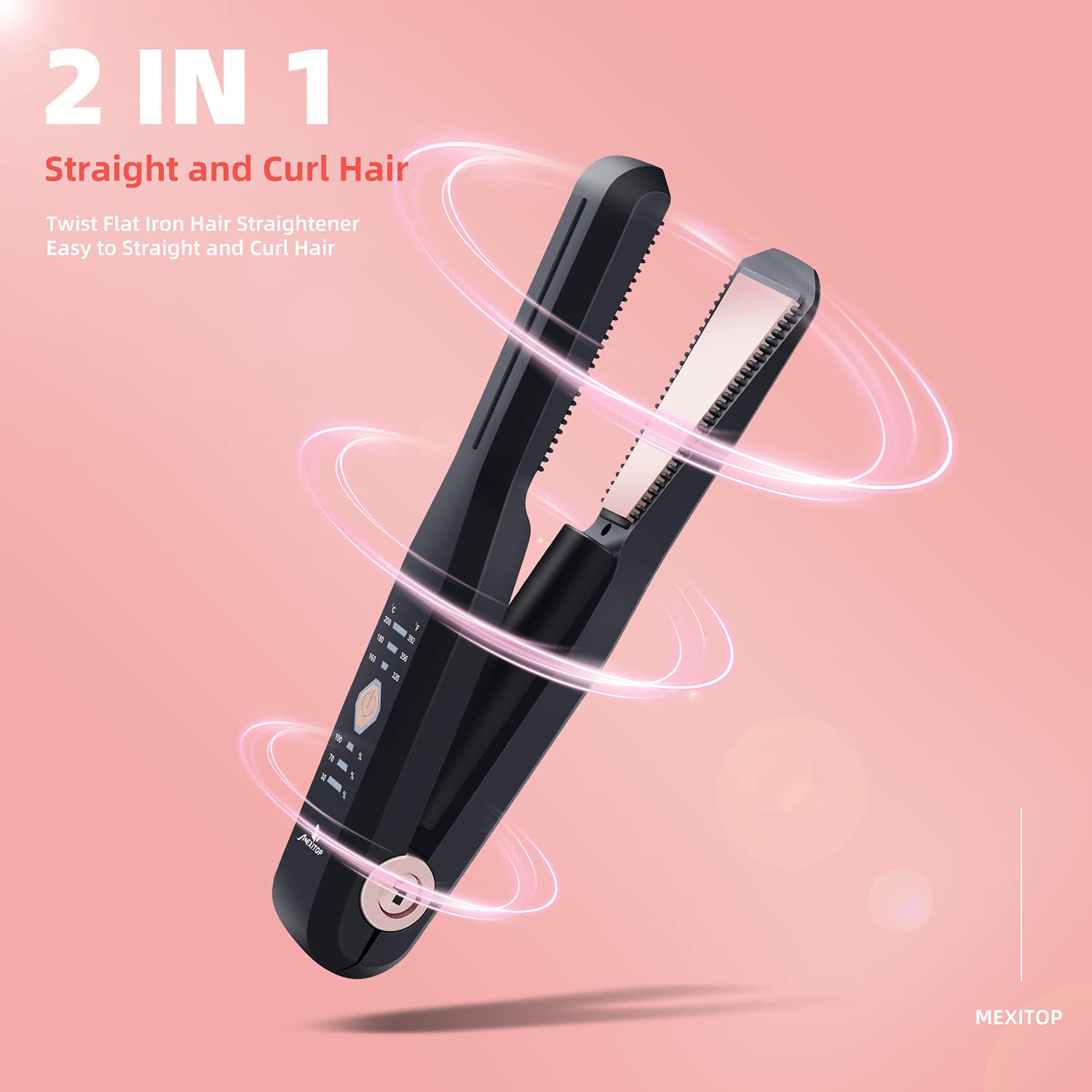 MEXITOP Cordless Hair Straightener and Curler 2 in 1 - USB Rechargeable with Adapter Multi-Styler Twist Ceramic Flat Iron, Mini Portable Hair Modeling Tool Lasts 40-Minutes, 3 Levels Adjustable Temps : Beauty & Personal Care