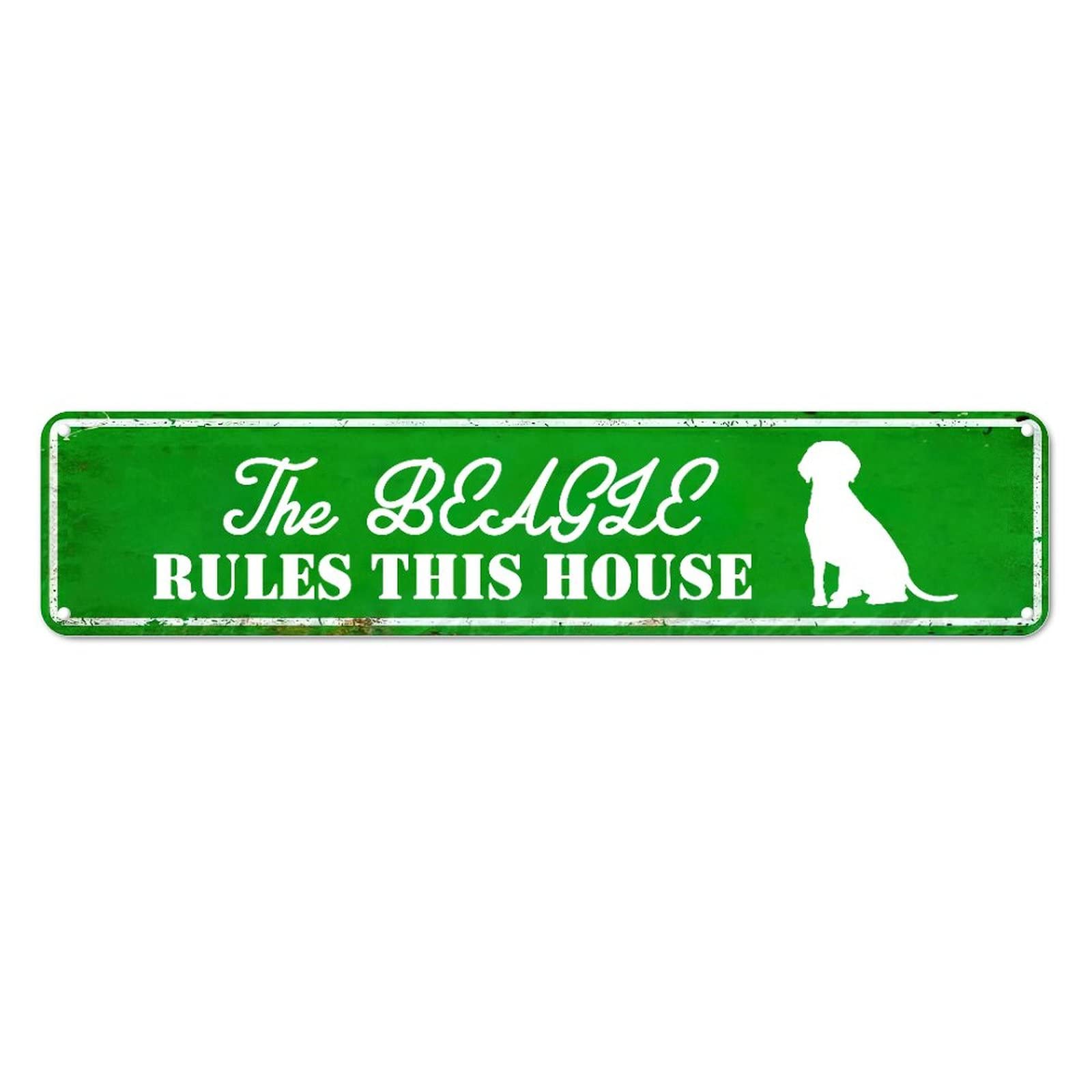 The Beagle Rules This House Retro Tin Signs Aluminum Metal Sign Plaque Entryway Home Kitchen Garden Wall UV-Resistant Pub Club Decor 4x16 Inch