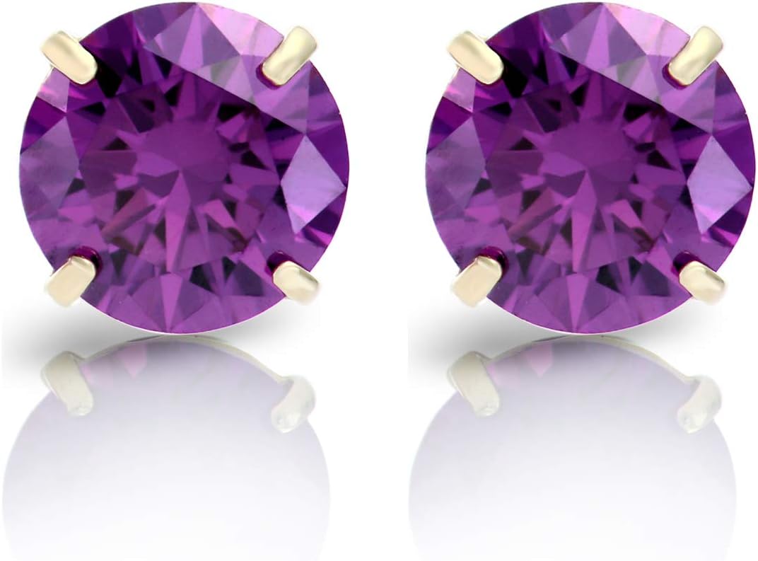 14k Yellow Gold 5mm Amethyst Round-Cut Solitaire Stud Earrings Screw-back February Birthstone Earrings - Image 6